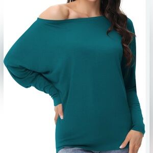 POETSKY size 2XL turquoise, long sleeved, off the shoulder, tunic top. NWT.